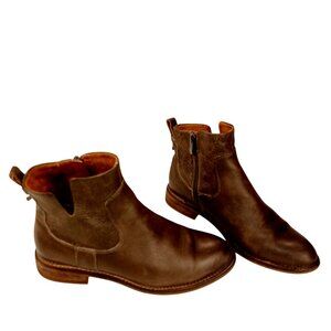 Franco Sarto Chelsea Boot Side Zip Taupe Block Flat Womens Leather Shoe Size 7.5